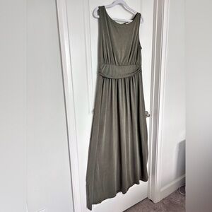 Loft Olive Green Midi Dress Sleeveless Empire Waist Flowy Casual Medium
